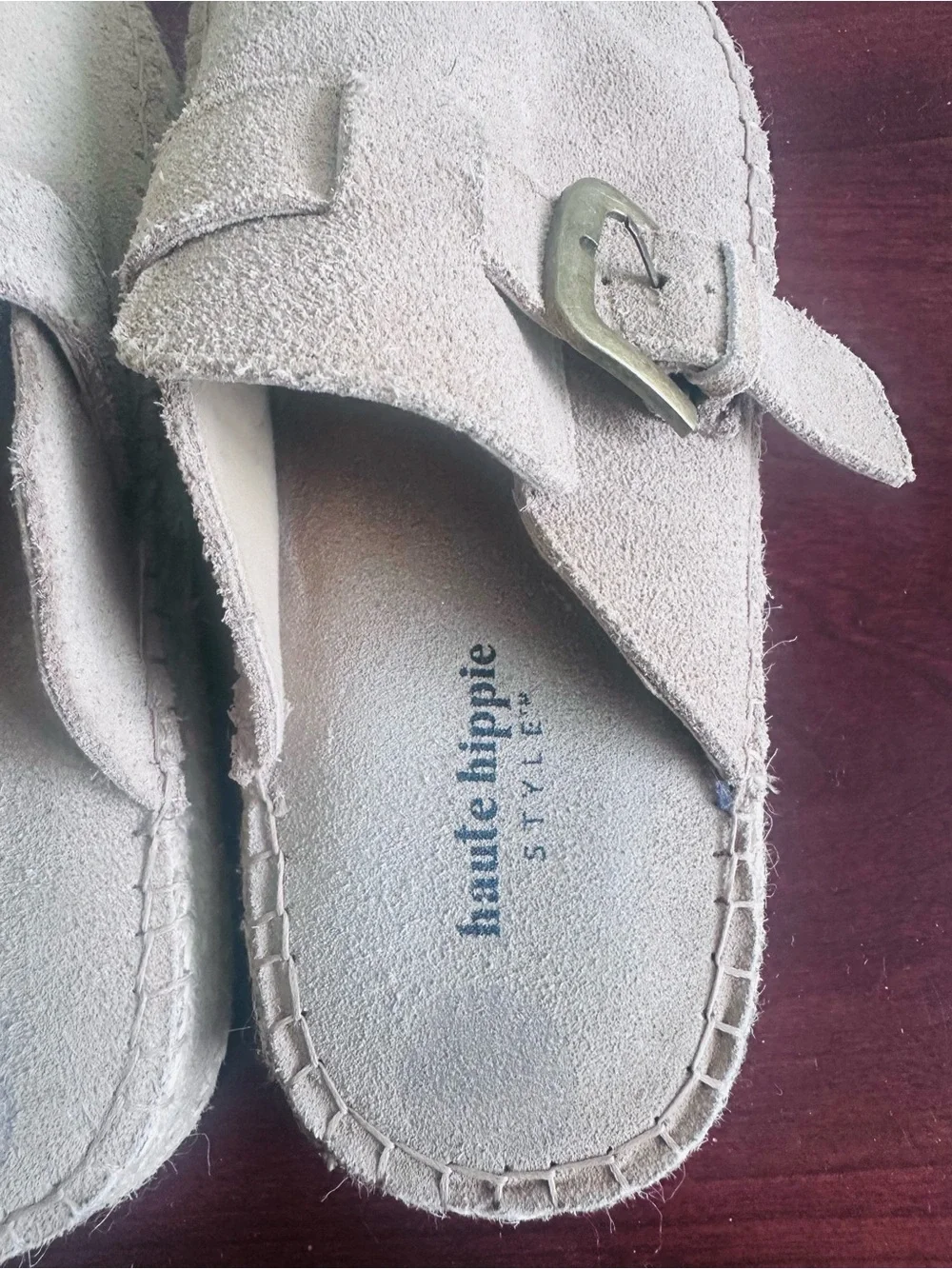 Haute Hippie Aria Suede Mule Clogs Buckle Slip-On Beige size 7.5